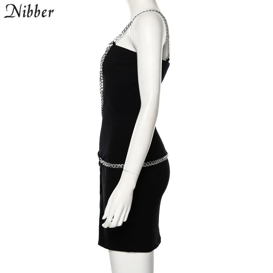 Nibber готический панк металлическая цепь дизайн Bodycon мини платье 2019осеннее Harajuku уличное повседневное короткое платье стрейч простое платье Mujer