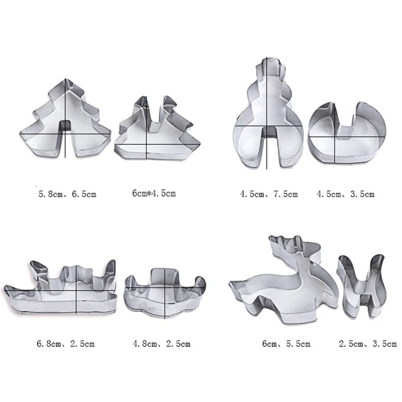 

8pcs 3D Stainless Steel Christmas Cookie Cutter Mold Christmas Tree Snowman Shape Biscuit Fondant Cutter DIY Baking Decor Tools