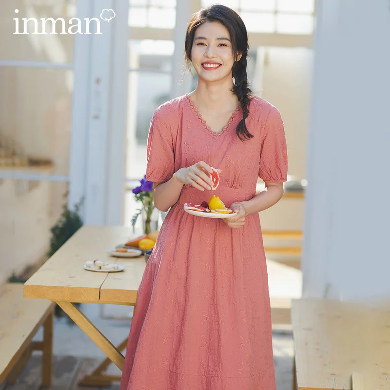 INMAN летнее платье из чистого хлопка с кружевом и v образным вырезом жаккардовое