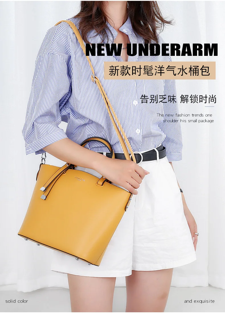 

portable Son-mother bag One shoulder Messenger bag Retro Bucket bag fashion Simplicity Telescopic handle daily High capacity