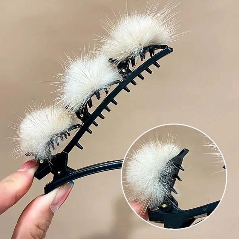 Меховые шарики для волос зажимы женские челки фиксированные заколки зимняя