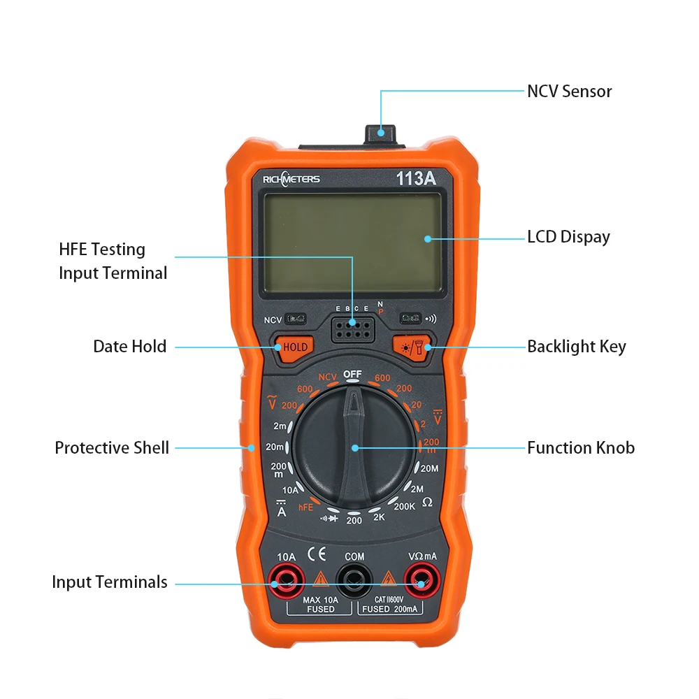 Цифровой мультиметр RM113D NCV 2000 отсчетов HFE AC/DC измеритель напряжения магнитное