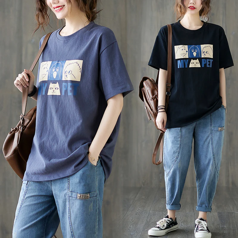 Футболка женская с коротким рукавом и круглым вырезом свободная повседневная