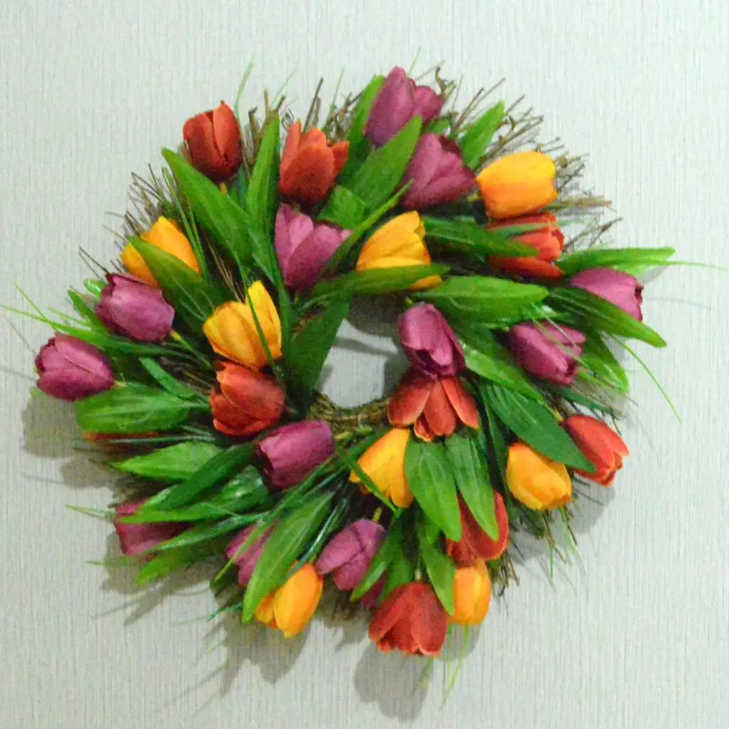 

35cm Spring Artificial Tulip Front Door Wreath Home Window Wall Hanging Party Mothers Day Decoration