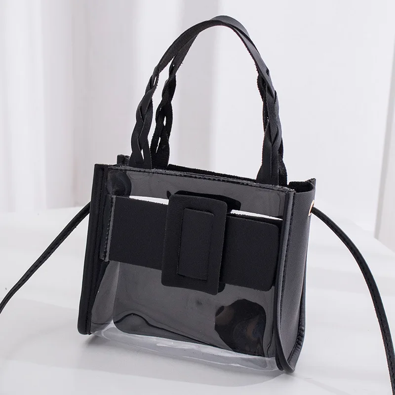 

Women's pure color PU female bag 2020 Korean version of the new woven handbag transparent jelly bag shoulder handbag