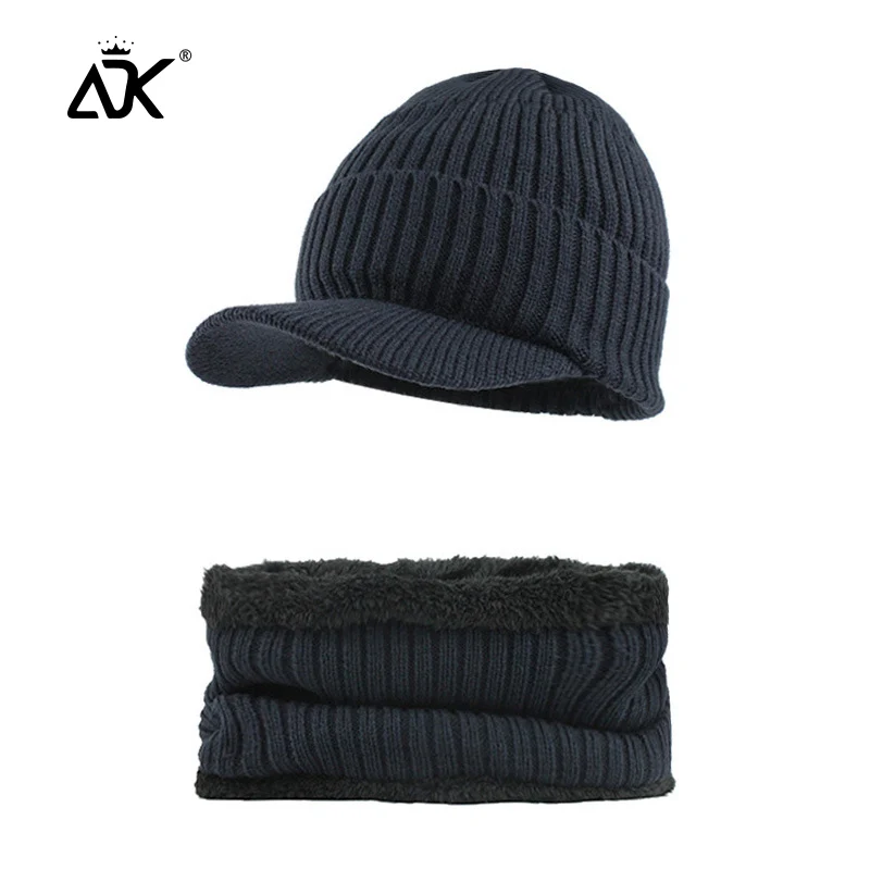 Шапка шарф набор вязаная акриловая Толстая шапка для мужчин теплая зимняя