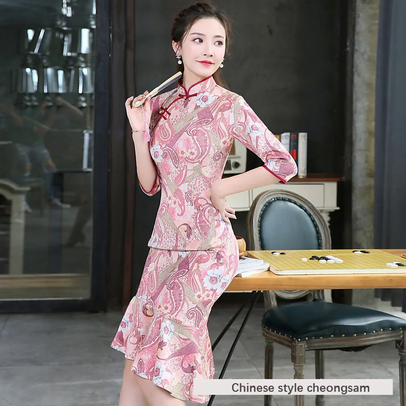 Женское Новое Осеннее длинное платье в стиле ретро, улучшенная версия толстого платья, Чонсам «рыбий хвост»