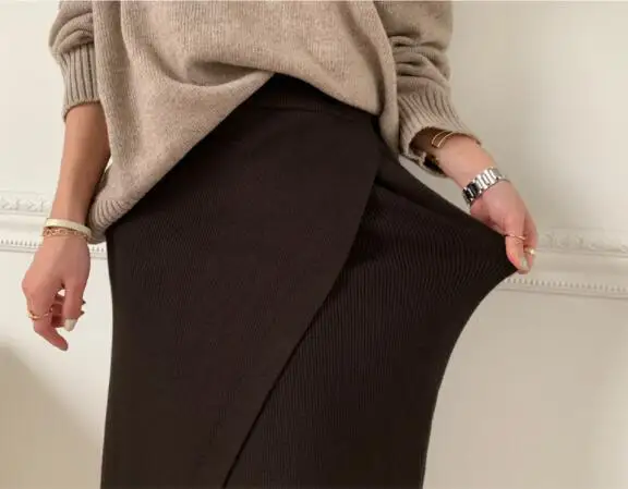 Корейская мода женские вязаные юбки сексапильная высокая талия зимняя Офисная