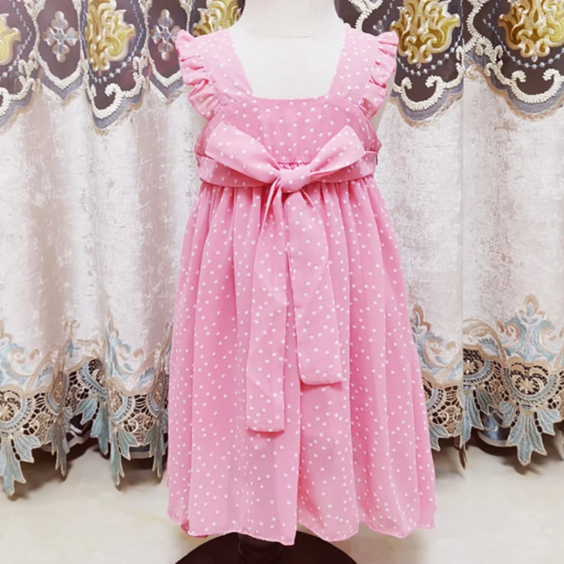 

Girls Dress New Summer Chiffon Polka Dot Printing Bow Cute Princess Dress Fashion Children's Dress 2-6Y