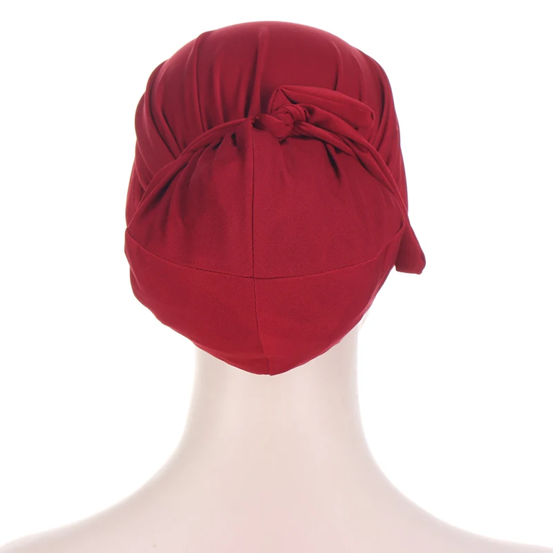 

1pc Solid Color Polyester Turban Cap Women Grils Soft High Elasticity Muslim Hijab Chemo Hats Turbantes Caps Turban Cap