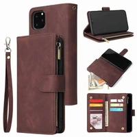 suitable for iphone12 zipper bag multi card mobile phone leather cover 11pro max bracket multi function flip phone case