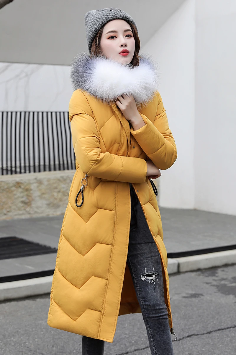 

women Down jacket cotton clothing female long section Korean version of the loose knee coats 2019 winter large size large fur collar cotton jacket Jackets 3XL Outwear mujer Black blue red