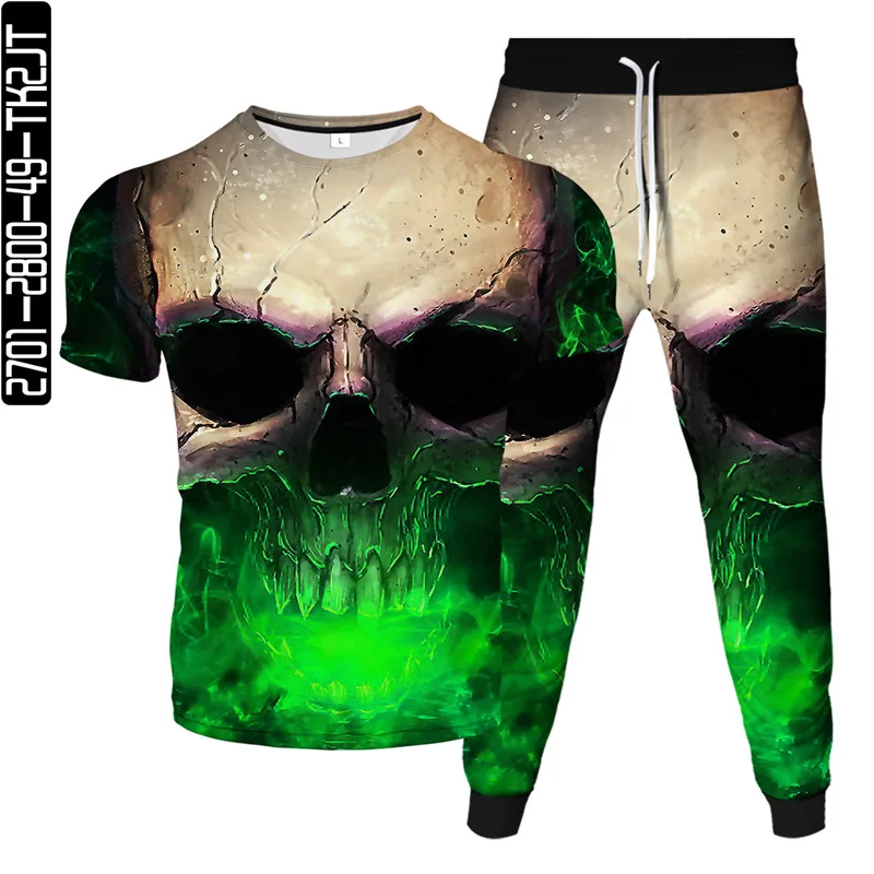 

2021 3Ddigital print colorful T-shirt set men and women casual 3D creative short sleeve trousers two-piece set