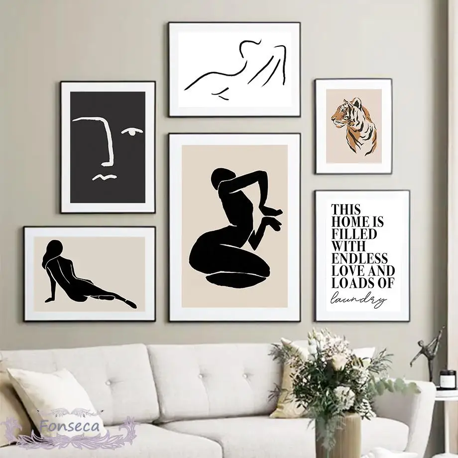 Абстрактная привлекательная женщина изгиб лица рисование линий плакат акварель