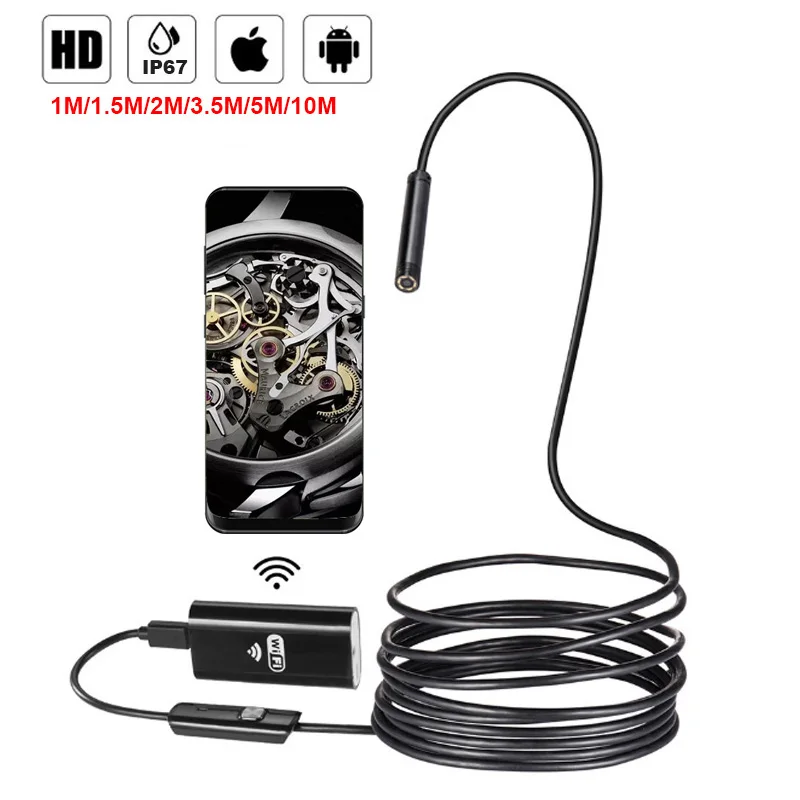 7/8 мм эндоскоп с Wi Fi и Камера HD 720P/480P 6LED Водонепроницаемый гибкая USB инспекциионный
