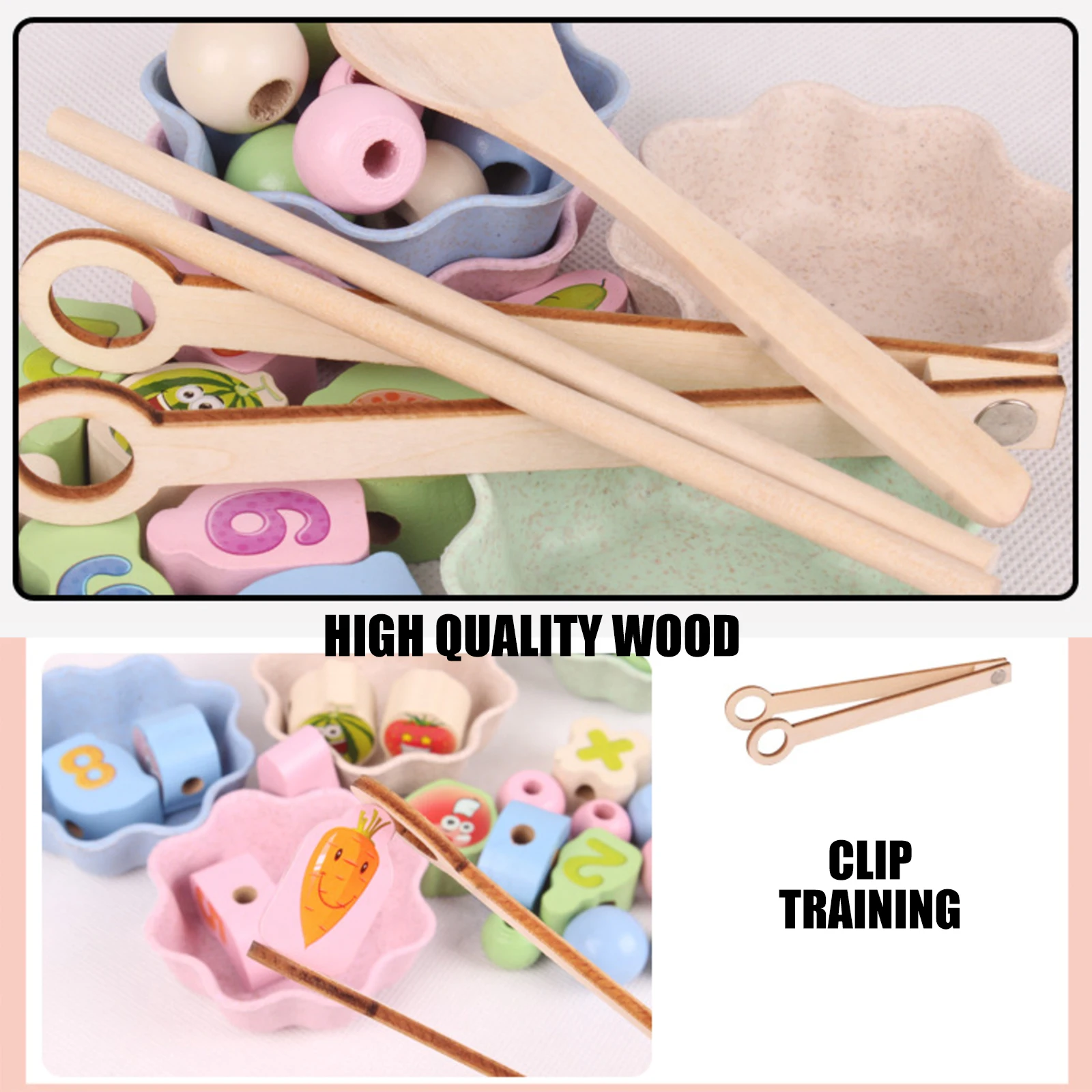

Montessori Wooden Toy String Bead Clip Bead Game Toy Boxed Learning Clip Chopsticks Threading Game Hand Fine Movement Training