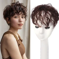 dianqi synthetic natural brown clip in hairpiece top hair piece women curly corn beard hair replacement clip closure for women