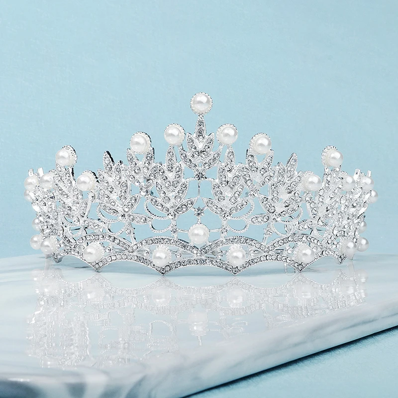 QYY Стразы Корона для невесты серебро Цвет Перл диадемы и короны волос ювелирное