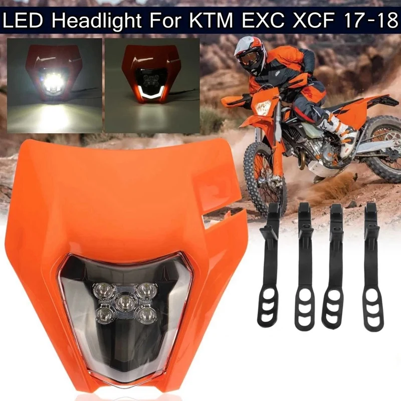 

Motorcycle Enduro SM LED Universal Headlight Head Light Lamp Light for KTM EXC XCF SX F SMR Dirt Bike 2017-2018 Orange