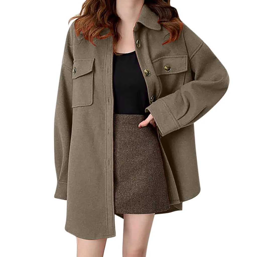 Женское пальто из искусственной шерсти на пуговицах кардиган с длинными