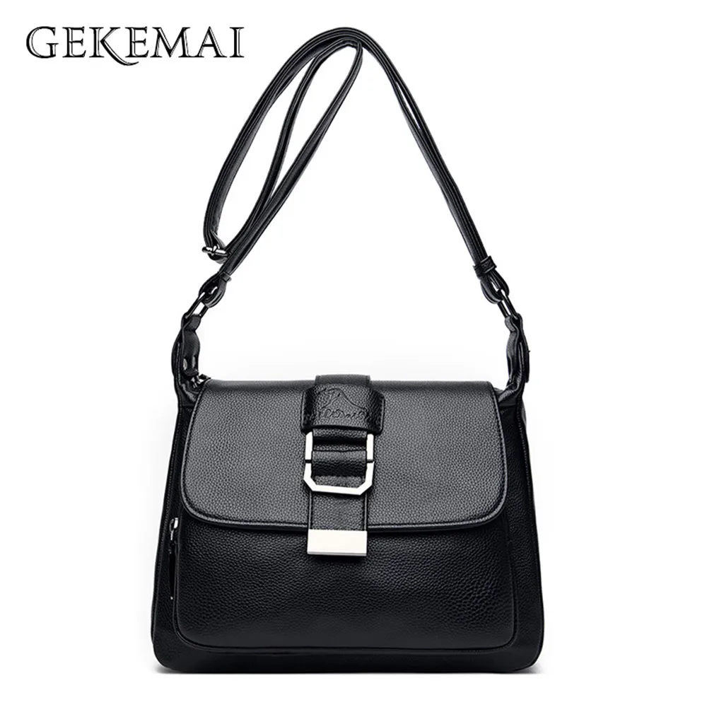 

Designer High Quality Leather Women Shoulder Bag Fashion Belt Buckle Black Crossbody Bag Female Bolsa Ladies Elegant Travel Bag