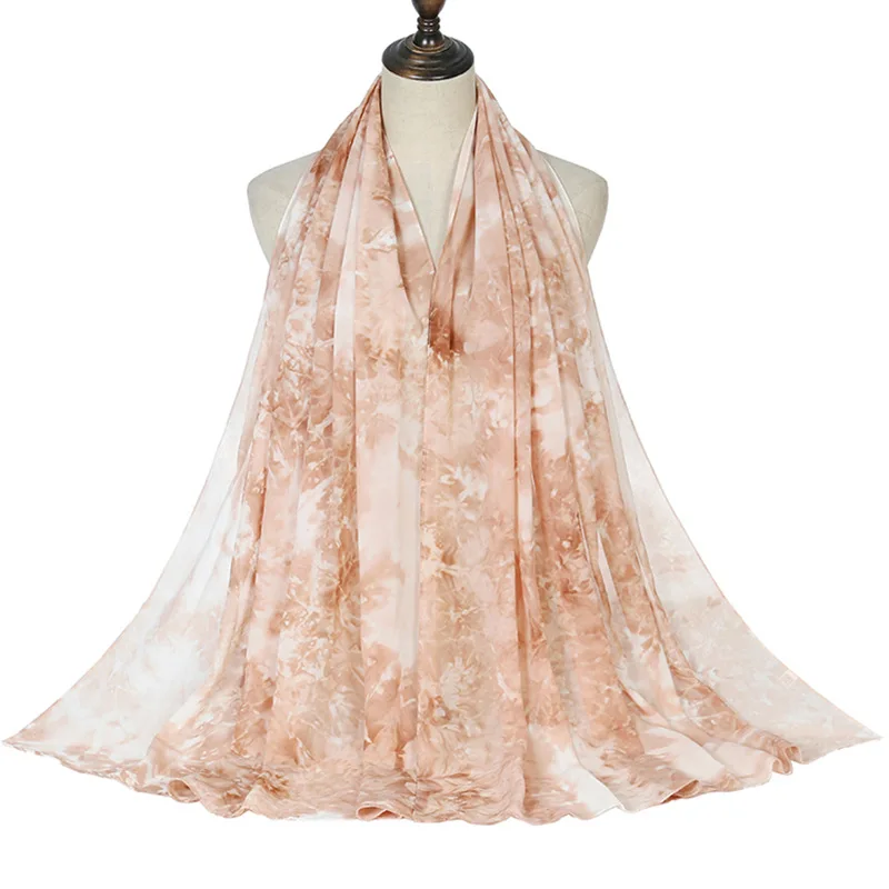 Простой шифоновый мягкий хиджаб с эффектом омбре и цветочным принтом Женская