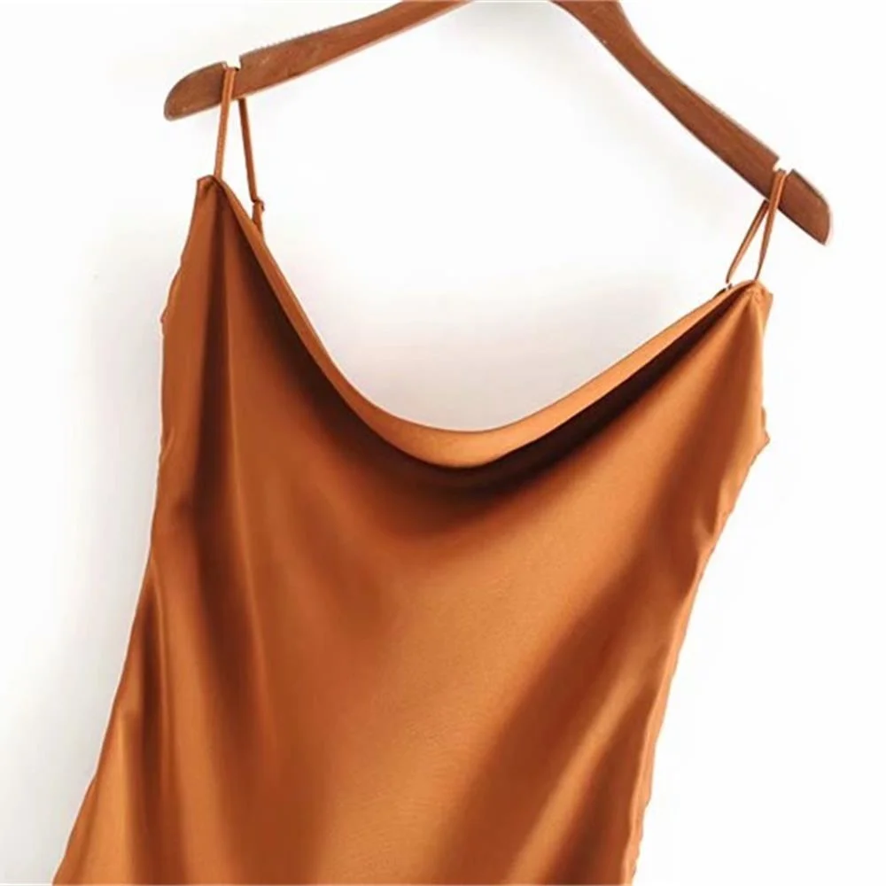 Весна 2020 новое женское шелковое однотонное платье-комбинация двустороннее