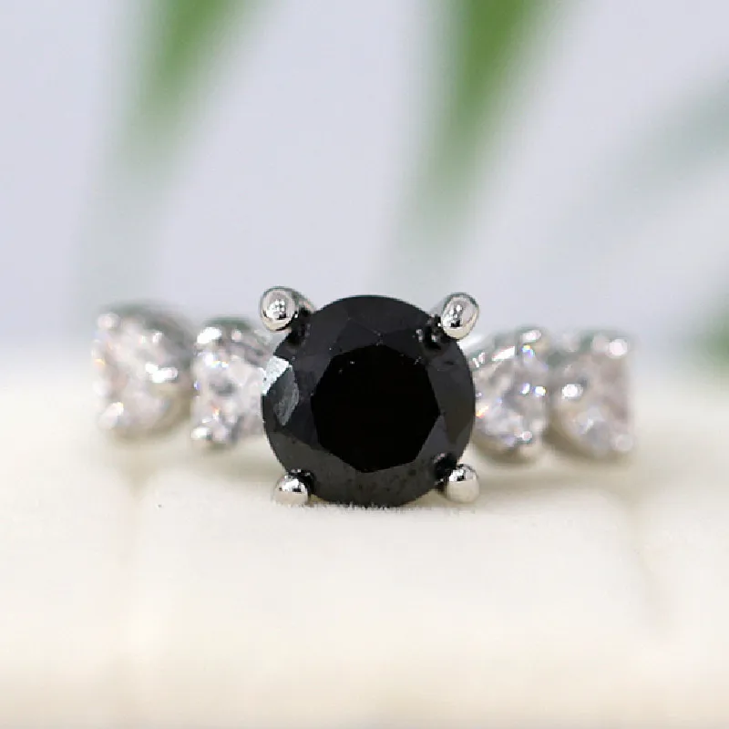 Подарок на праздник предложение кольцо с черными бриллиантами 8 мм круглая