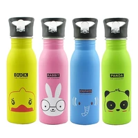 children stainless steel sports water bottle animal portable outdoor camping bicycle kettle straw thermos cup drinkware gift