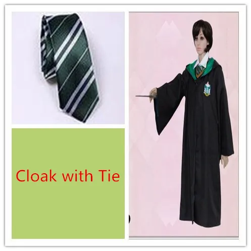 Slytherin with tie Ainiel взрослых/Дети гарри поттер Костюмы для косплея Халаты галстук Гриффиндор Равенкло мантии Слизерин Хаффлпаффец Для мужчин Для женщин плащи - Цвет: Slytherin with tie