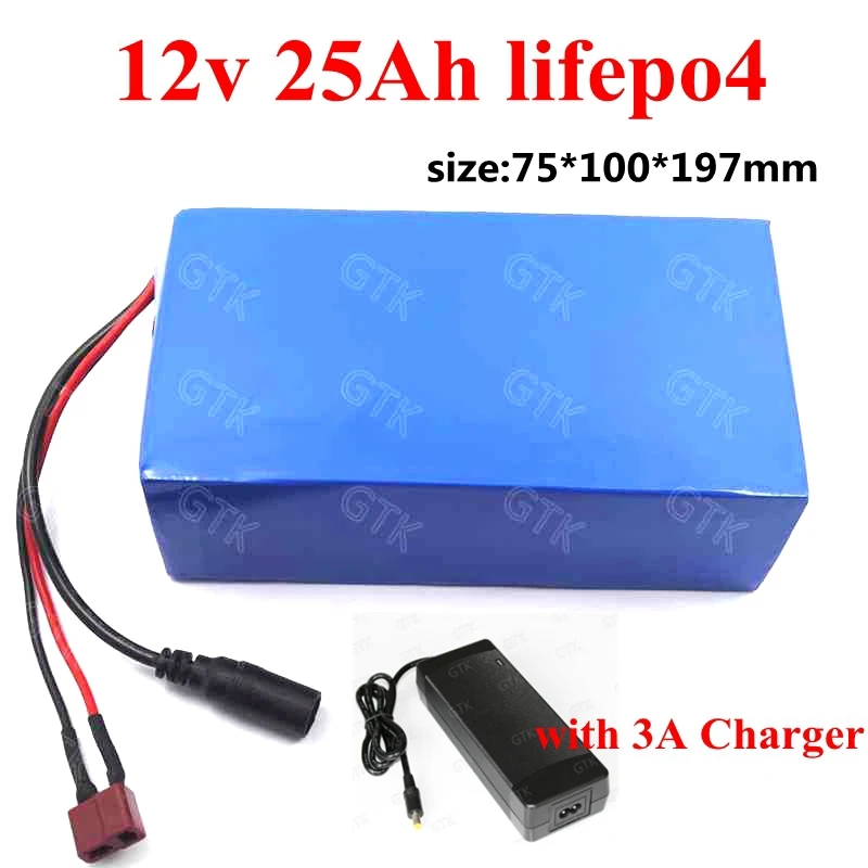 12V 25Ah lifepo4 аккумулятор pack12в lifepo4 аккумулятор для резервного банка питания солнечная панель 12v аккумулятор 12,8 V+ 3A зарядное устройство