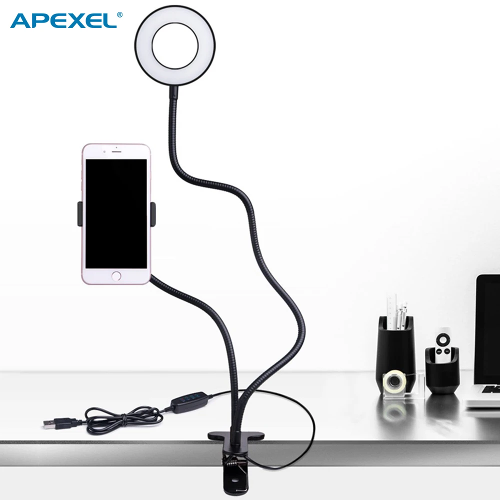 

Многофункциональная Гибкая лампа-вспышка APEXEL, 3 режима подсветки, 10 уровней яркосветодиодный, кольцевая Светодиодная лампа с держателем дл...