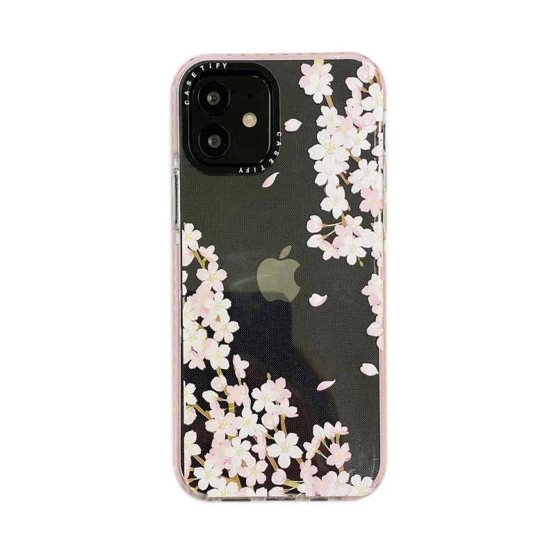 

Japanese cherry blossoms Phone Case for iPhone 12 mini SE 7 8 Plus X XS Max XR 11 PRO Max Clear TPU Cover with Black Len Frame