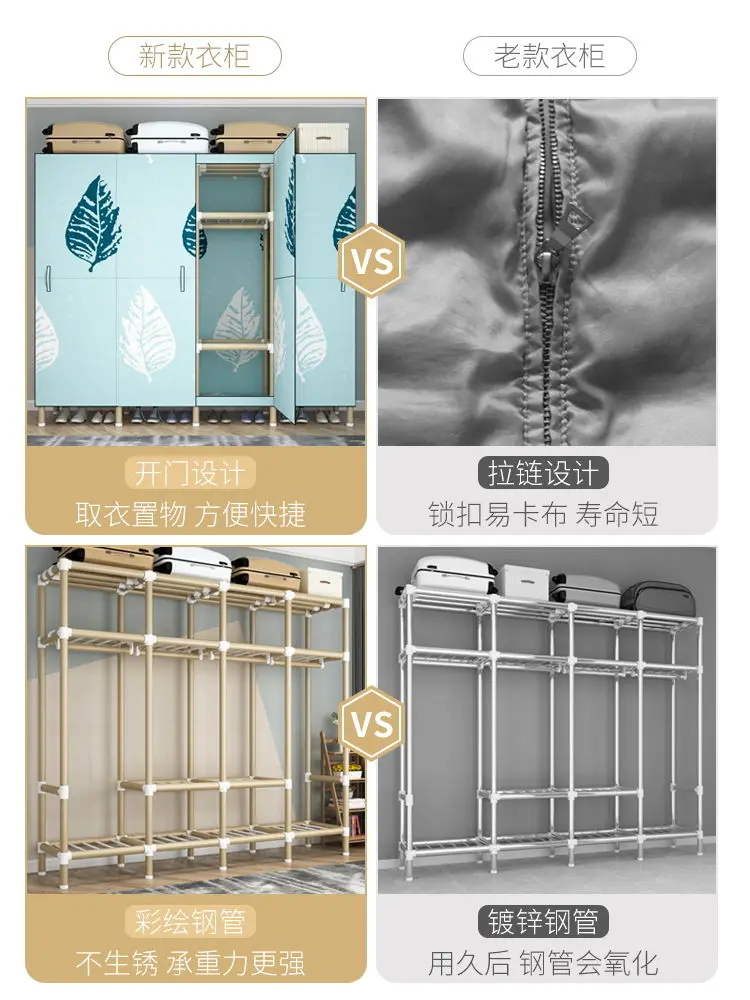 

Open door type simple cloth wardrobe steel pipe thickened reinforced steel frame storage hanging wardrobe home Oxford cloth