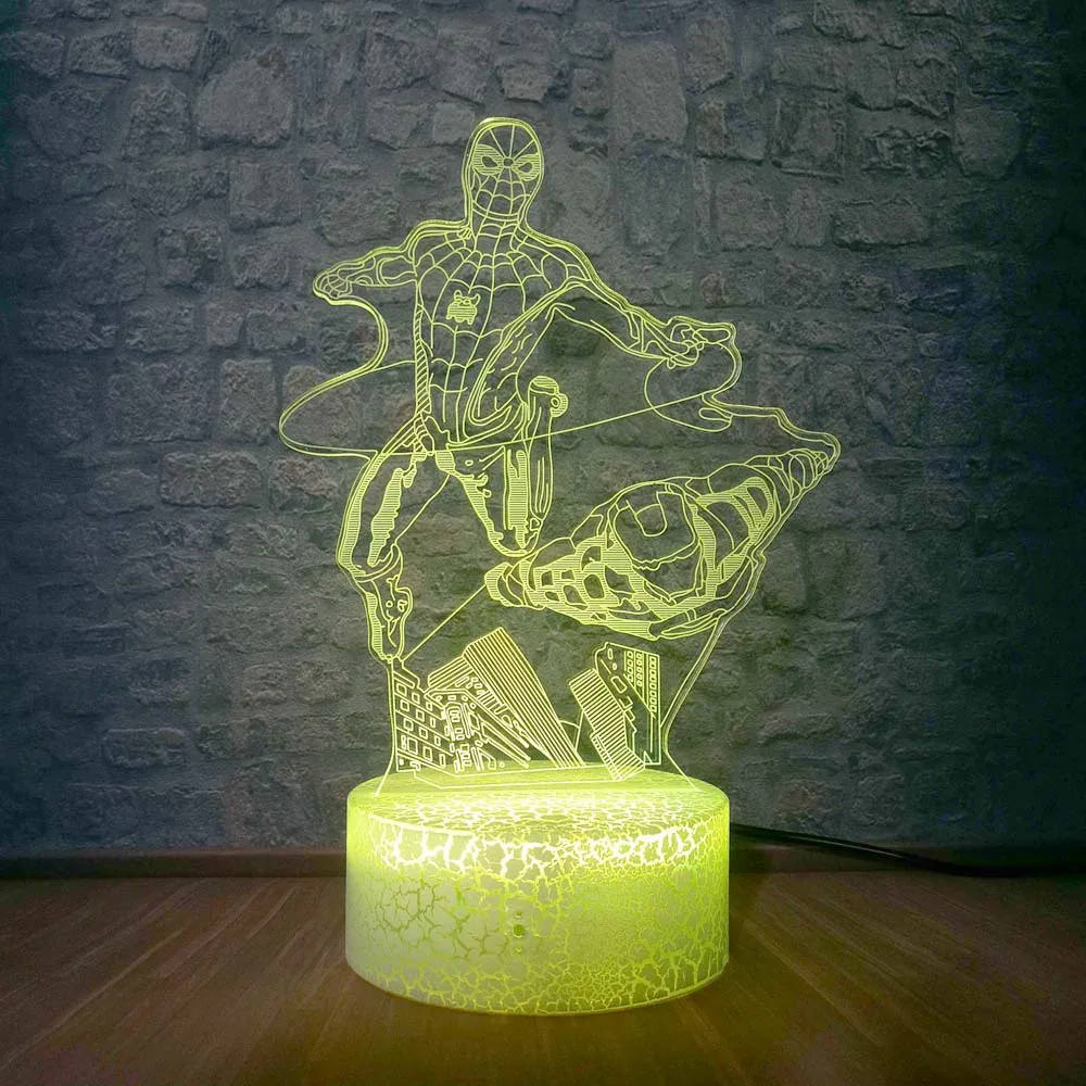 Человек-паук и Железный человек Marvel Мстители 3D Светодиодная Иллюзия Ночная лампа