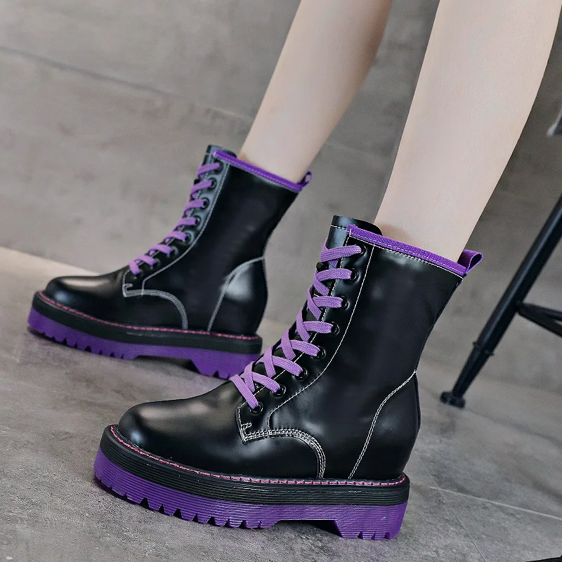 Женские ботинки Новинка 2020 года Стильные осенние qian xi dai Eight Martin Фиолетовые