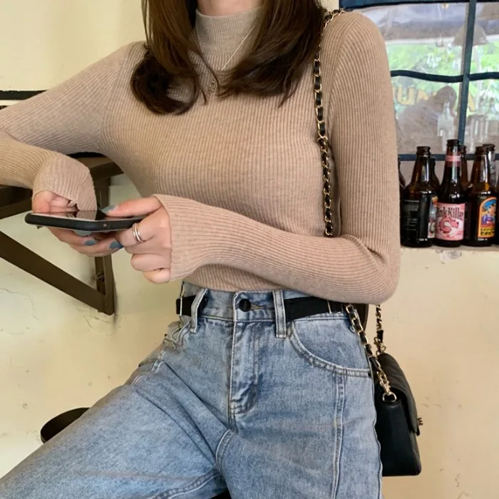 Новинка весна-осень 2021 в Корейском стиле однотонная облегающая Облегающая