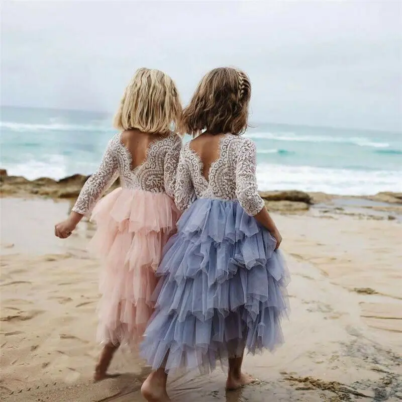 Trendy Lace Embroidered Long sleeve Tulle Party Dress for Toddler Girl |