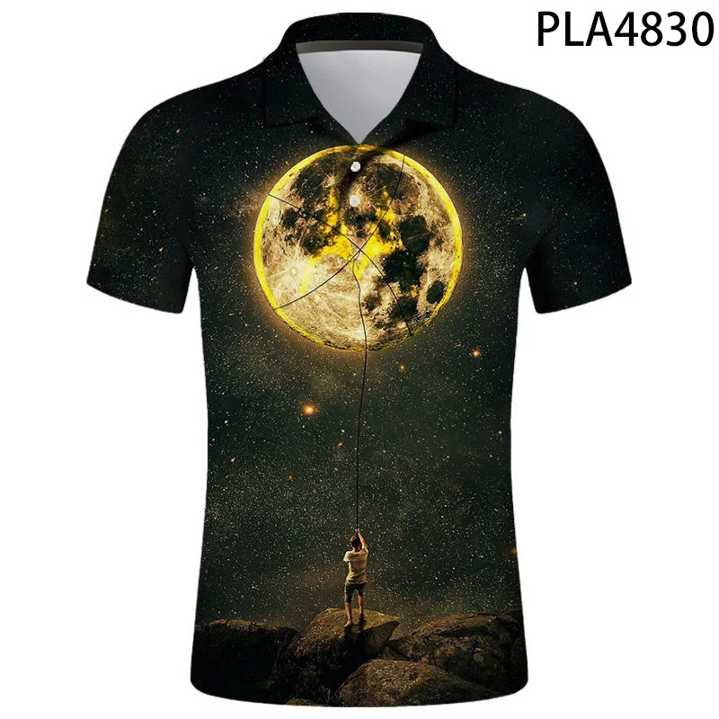 

Polo Shirt Men Summer Short Sleeve Cool 3D Printed Hombre Camisas De Polo Casual Moon Streetwear Shirts Polo Homme Tops