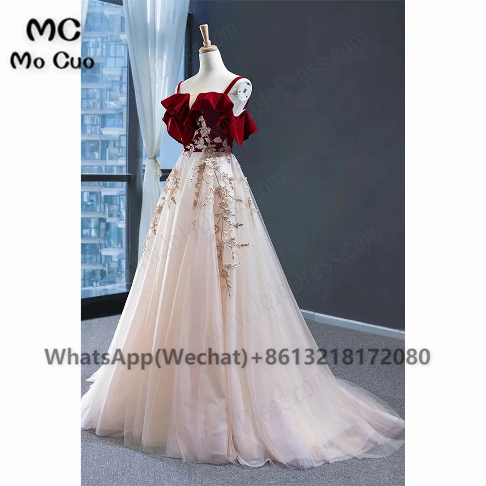 

Puffy Red carpet Prom Evening Dresses Sweetheart Appliques Beaded Spaghetti Straps Tulle Women's Evening Gown for Women's
