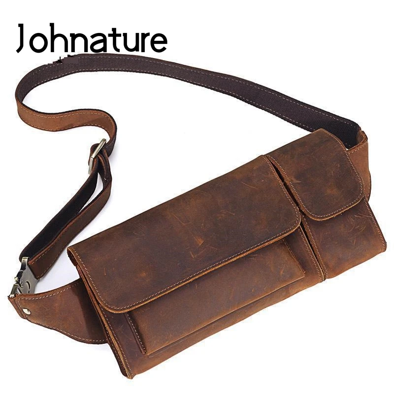 

Мужская нагрудная сумка Johnature, однотонная сумка-мессенджер из воловьей кожи, многофункциональная, винтажная, 2021
