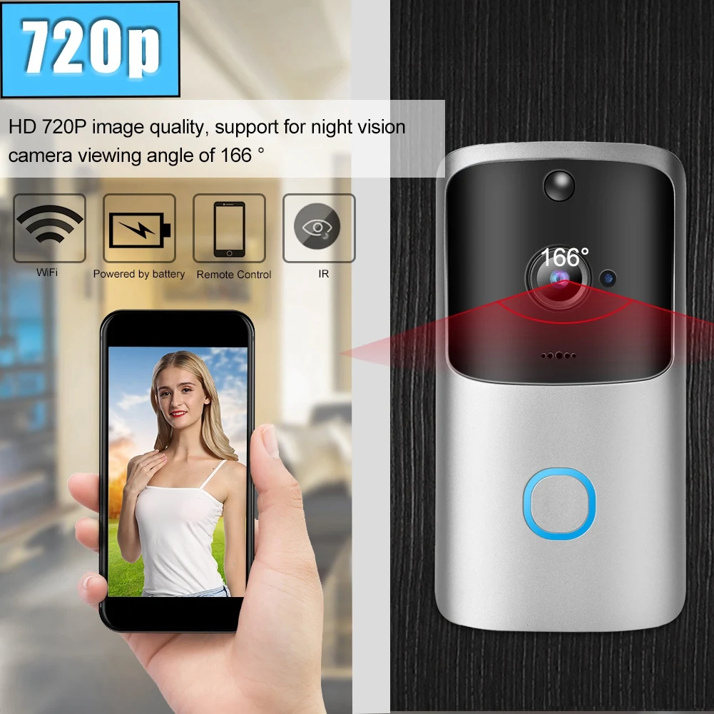720P беспроводной Wi-Fi дверной звонок умный видеодомофон телефон камера