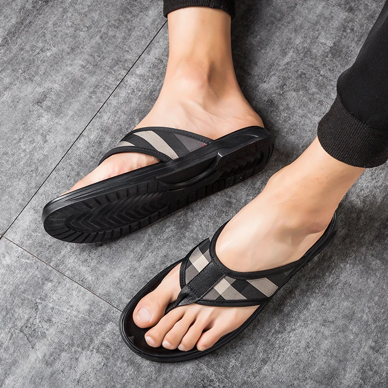 

CIMIM Summer indoor and outdoor flip flop fashion men's PU slippers casual shoes antiskid beach flat shoes 38-44