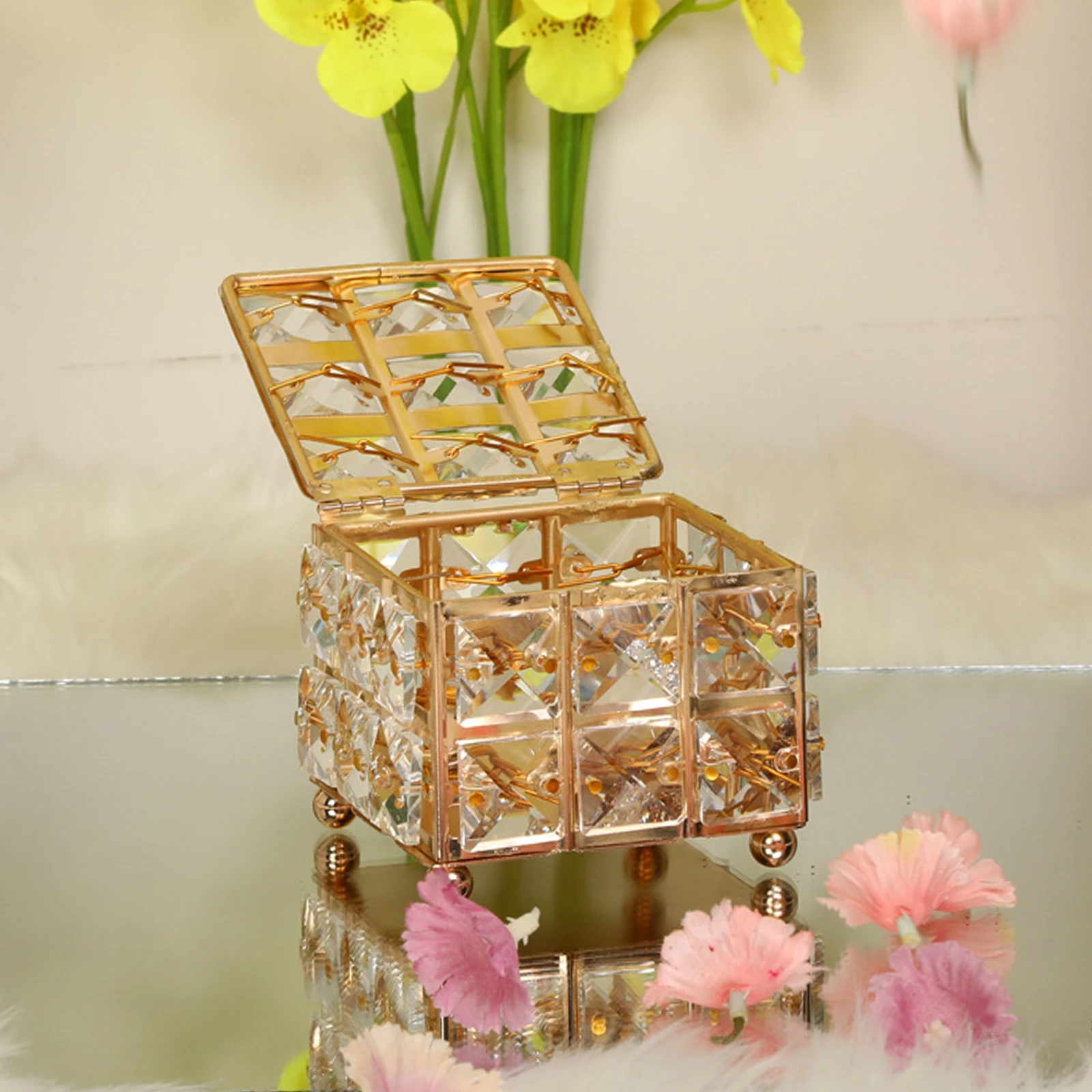 

Square Crystal Jewelry Box with Lid Ring Bracelet Beads Trinket Storage Case