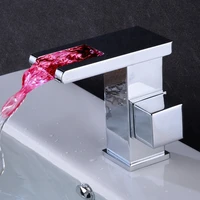 bathroom basin faucets with led light chrome brass sink mixer taps hot and cold waterfall faucets lavatory water crane faucet
