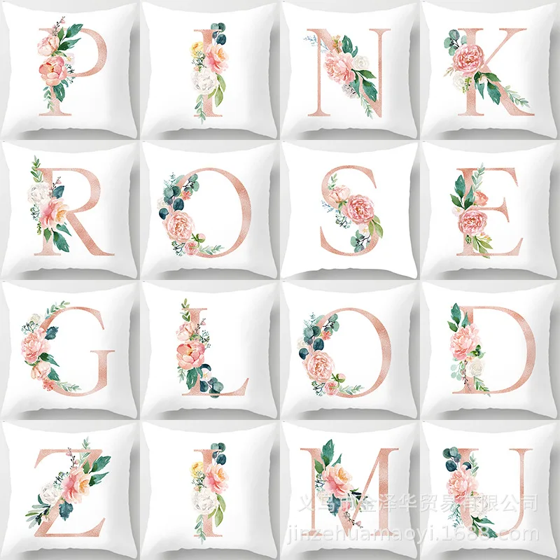 

Home Decor Floral Alphabet Cushion Cover Decorative 26 English Letters Pillowcase Sofa Car Seat Throw Pillow Cases 45x45cm