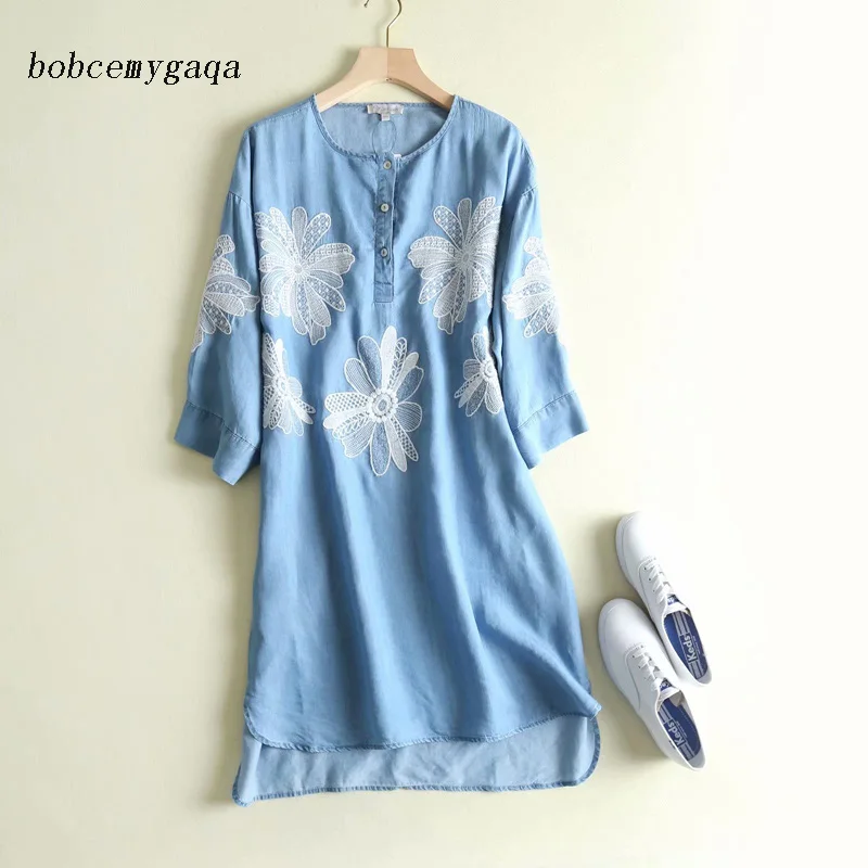 Платье женское джинсовое свободного кроя мягкое голубое светло-голубое