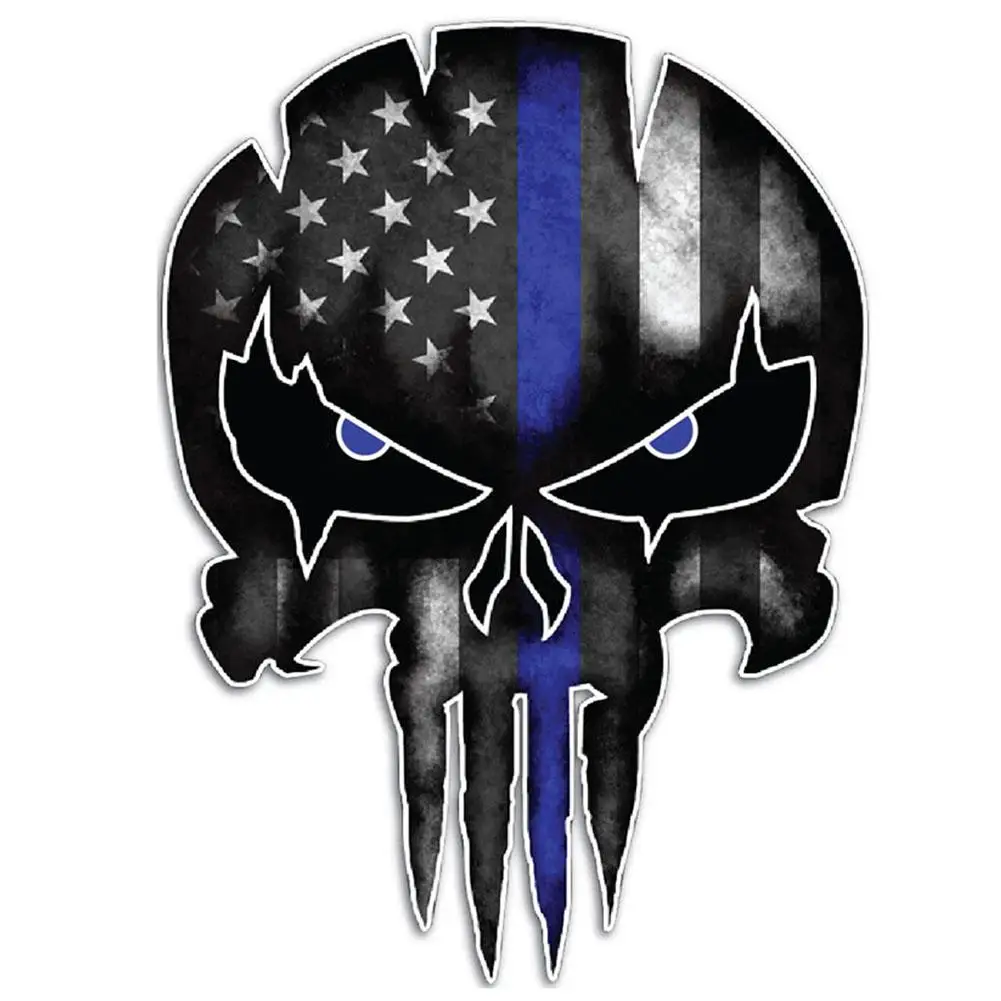 

13*9.5cm Car Styling Stickers Thin Blue Line For Punisher Skull Reflective Car Sticker Vinyl Decal Personality Decor Accessories