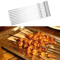 10pcs stainless steel barbecue needle bbq barbecue flat round skewers bbq needle anti skid handle barbecue sign