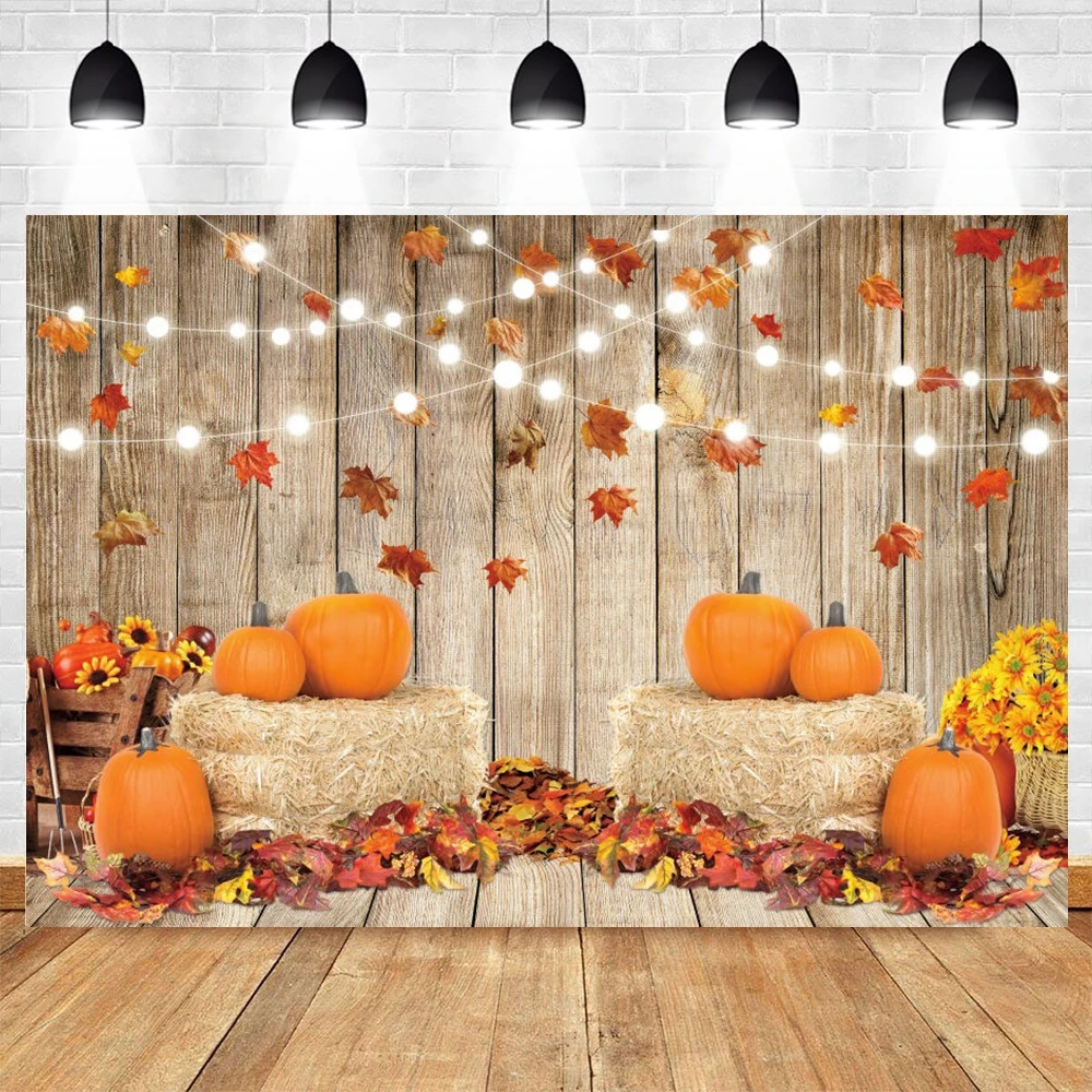 

Autumn Pumpkin Farm Barn Fallen Leaves Hay Bales Baby Backdrop Vinyl Photography Background Photographic Photophone Photozone